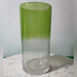 Vintage Bullicante Glass Cylinder Vase - Green and Clear